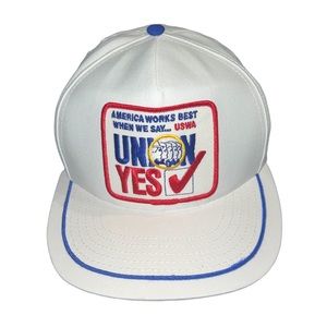 VTG 80s Union Trucker Hat America Works Best When We Say USWA Union Yes
